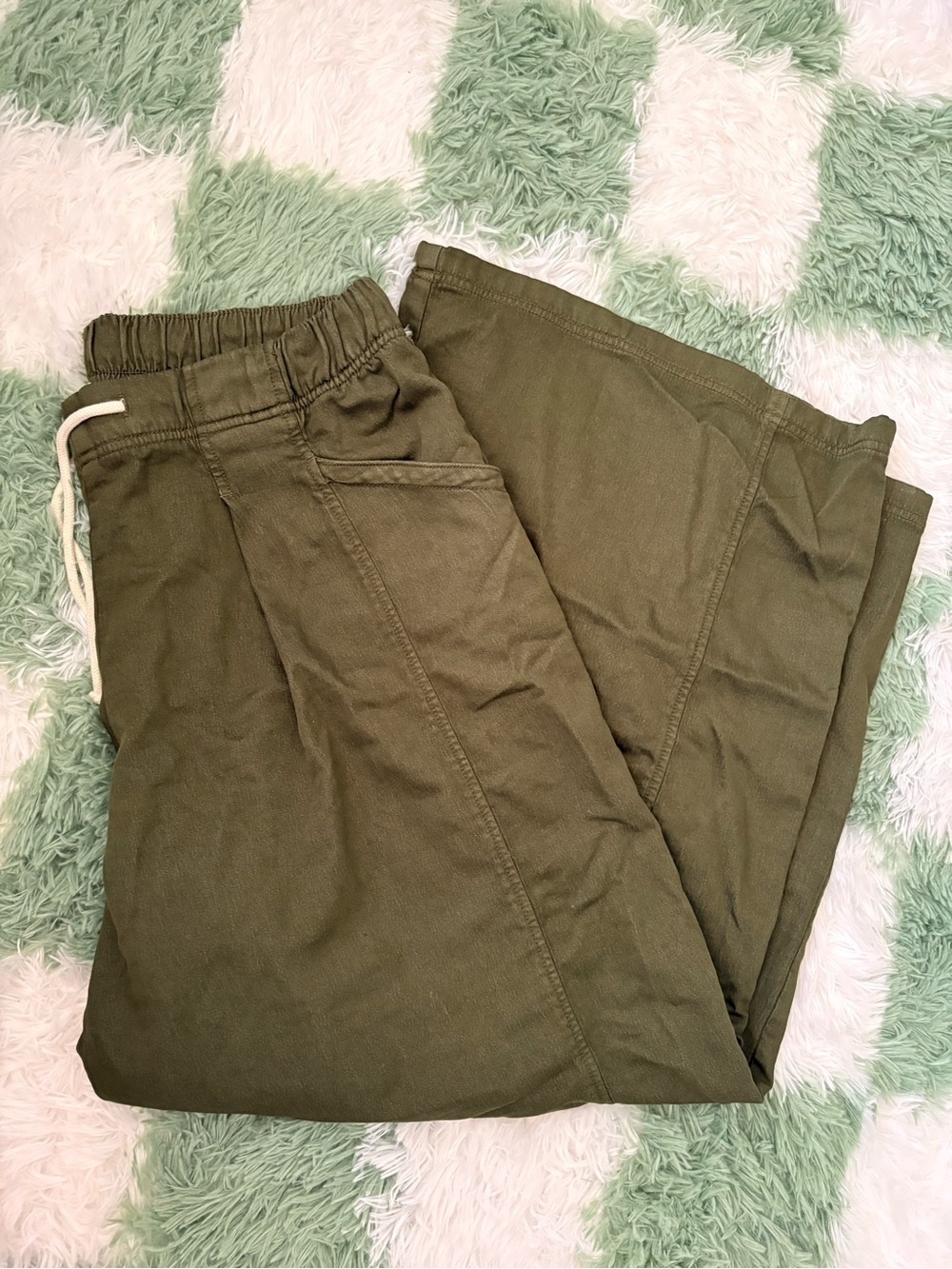 Olive Wide-Leg Drawstring Pants - Women aerie daydream denim stretch trouser - Picture 3 of 4